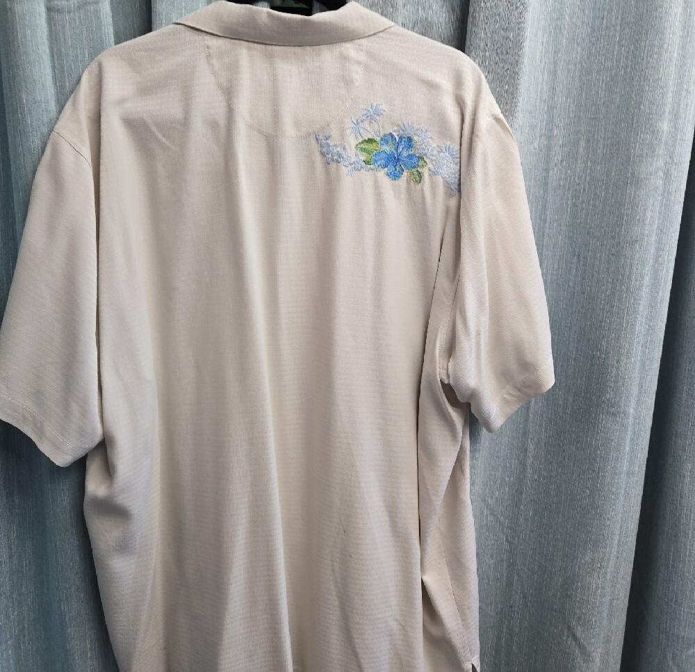 Tommy Bahama Beige Hawaiian Shirt with Blue & Green Floral Print - Picture 2 of 4